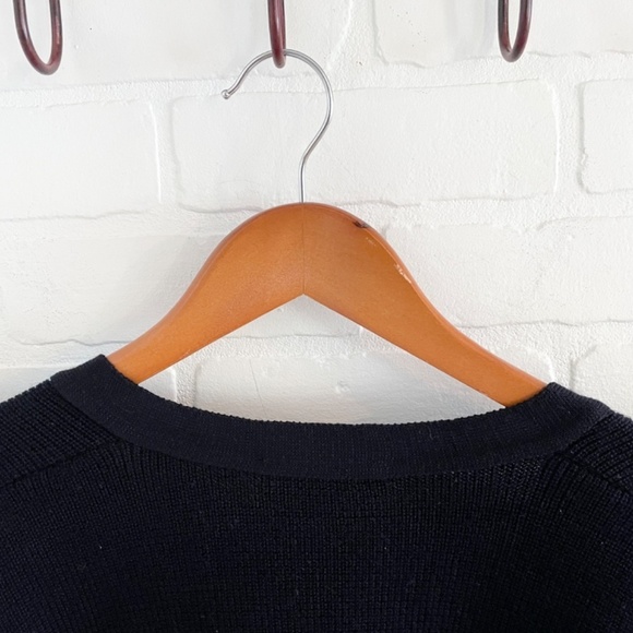 Vintage 70s men’s knit Cardigan Academia School prep Varsity Wool Navy blue L - Picture 16 of 16